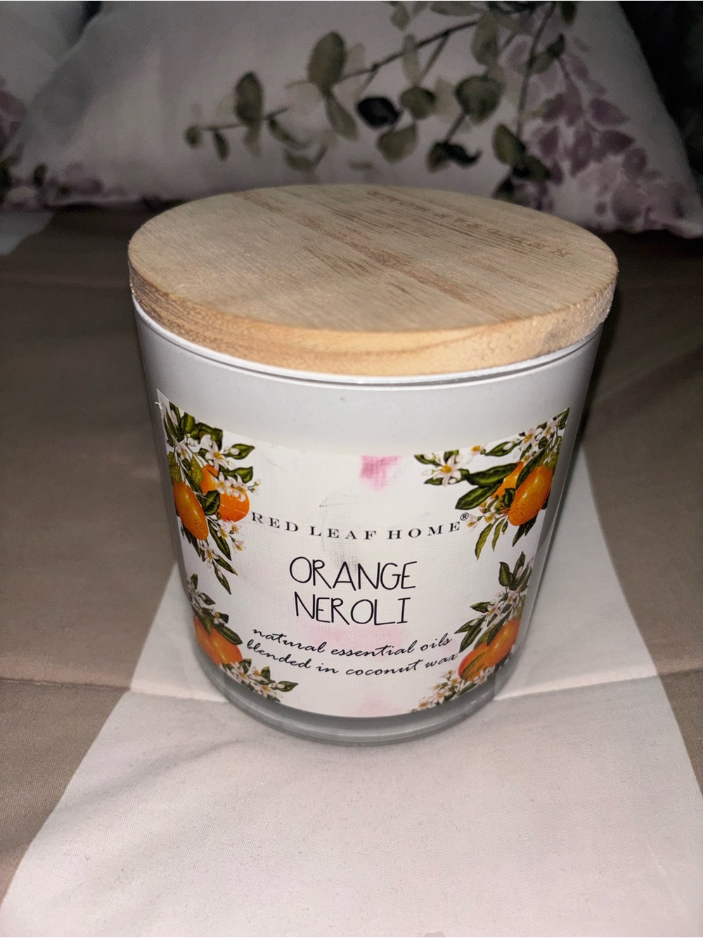 Red Leaf Home Orange Neroli Scented Candle - White Jar with Wood Lid